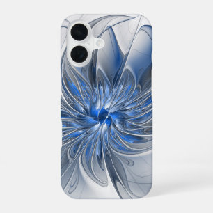 Abstract Blue Gray Watercolor Fractal Art Flower iPhone 16 Case