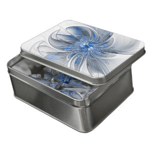 Abstract Blue Gray Watercolor Fractal Art Flower Jigsaw Puzzle