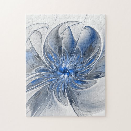 Abstract Blue Gray Watercolor Fractal Art Flower Jigsaw Puzzle