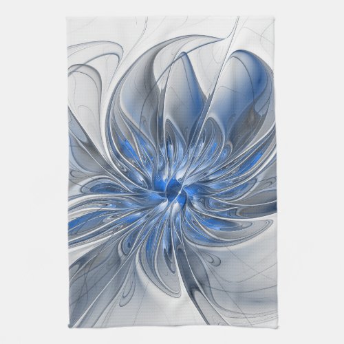 Abstract Blue Gray Watercolor Fractal Art Flower Kitchen Towel