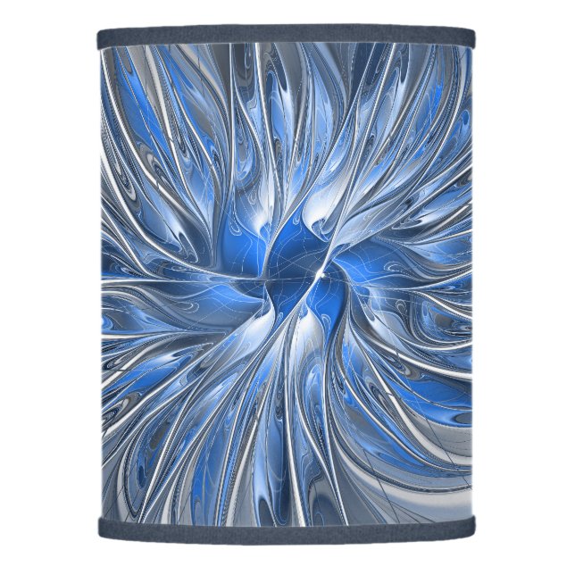 Abstract Blue Gray Watercolor Fractal Art Flower Lamp Shade (Front)