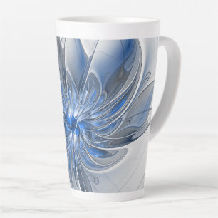 Abstract Blue Gray Watercolor Fractal Art Flower Latte Mug