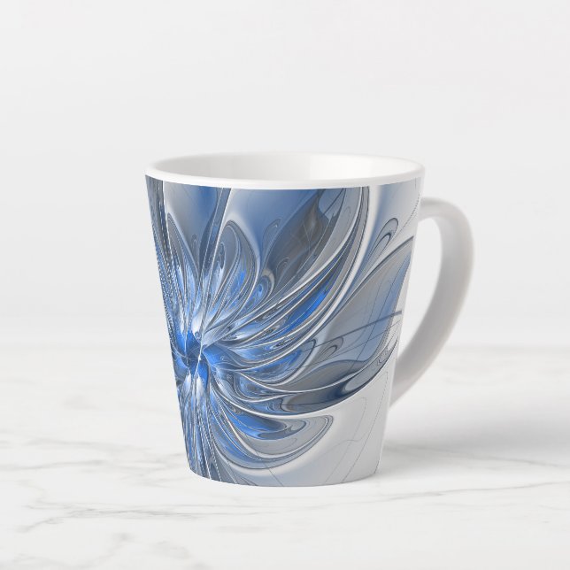 Abstract Blue Gray Watercolor Fractal Art Flower Latte Mug (Right Angle)