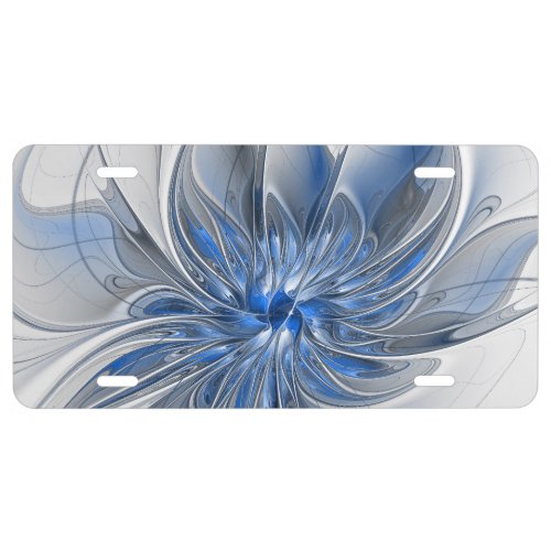 Abstract Blue Gray Watercolor Fractal Art Flower License Plate