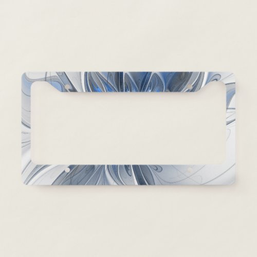 Abstract Blue Gray Watercolor Fractal Art Flower License Plate Frame