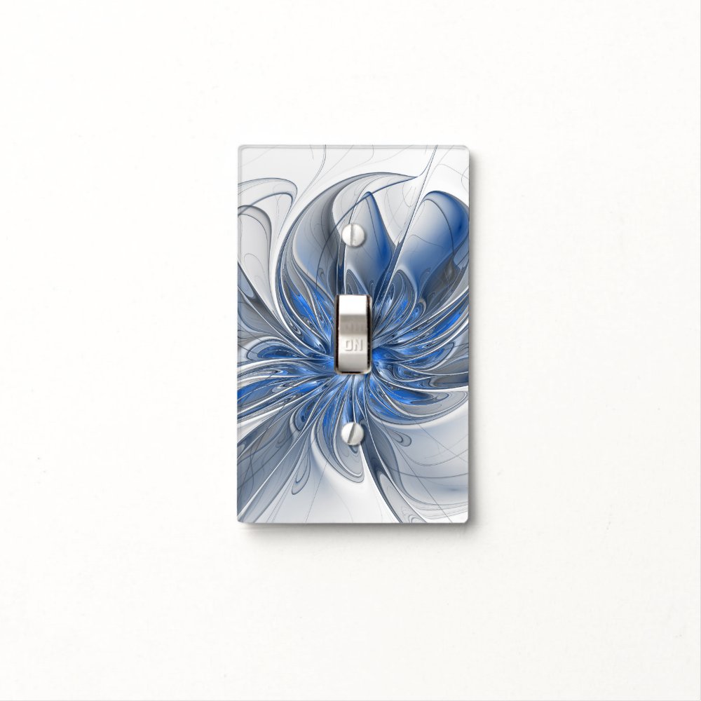 Discover Abstract Blue Gray Watercolor Fractal Art Flower Light Switch Cover