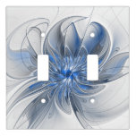 Abstract Blue Gray Watercolor Fractal Art Flower Light Switch Cover at Zazzle