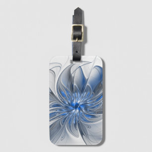 Abstract Blue Gray Watercolor Fractal Art Flower Luggage Tag