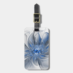 Abstract Blue Gray Watercolor Fractal Art Flower Luggage Tag