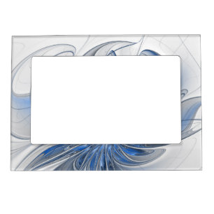 Abstract Blue Gray Watercolor Fractal Art Flower Magnetic Frame