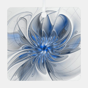 Abstract Blue Gray Watercolor Fractal Art Flower Metal Ornament