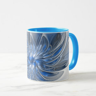 Abstract Blue Gray Watercolor Fractal Art Flower Mug