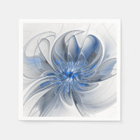Abstract Blue Gray Watercolor Fractal Art Flower