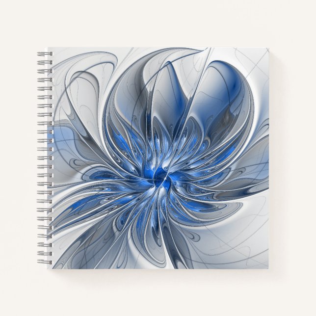 Abstract Blue Gray Watercolor Fractal Art Flower Notebook (Front)