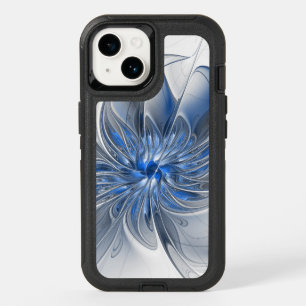 Abstract Blue Gray Watercolor Fractal Art Flower OtterBox iPhone 14 Case