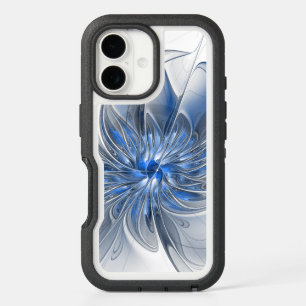 Abstract Blue Gray Watercolor Fractal Art Flower iPhone 16 Case