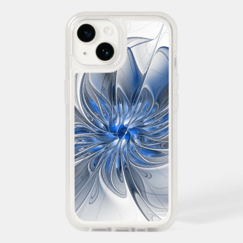 Abstract Blue Gray Watercolor Fractal Art Flower OtterBox iPhone 14 Case