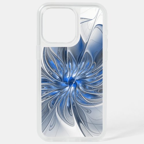 Abstract Blue Gray Watercolor Fractal Art Flower iPhone 15 Pro Max Case