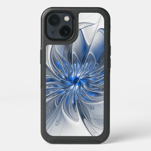 Abstract Blue Gray Watercolor Fractal Art Flower iPhone 13 Case