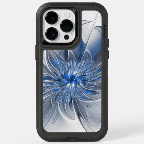 Abstract Blue Gray Watercolor Fractal Art Flower OtterBox iPhone 14 Pro Max Case