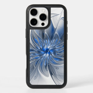 Abstract Blue Gray Watercolor Fractal Art Flower iPhone 16 Pro Max Case