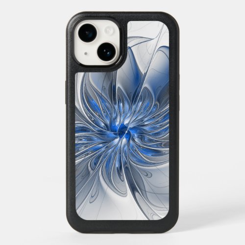 Abstract Blue Gray Watercolor Fractal Art Flower OtterBox iPhone 14 Case