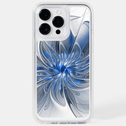 Abstract Blue Gray Watercolor Fractal Art Flower OtterBox iPhone 14 Pro Max Case