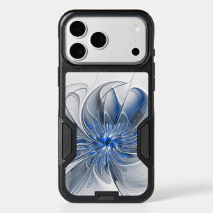 Abstract Blue Gray Watercolor Fractal Art Flower iPhone 17 Pro Max Case