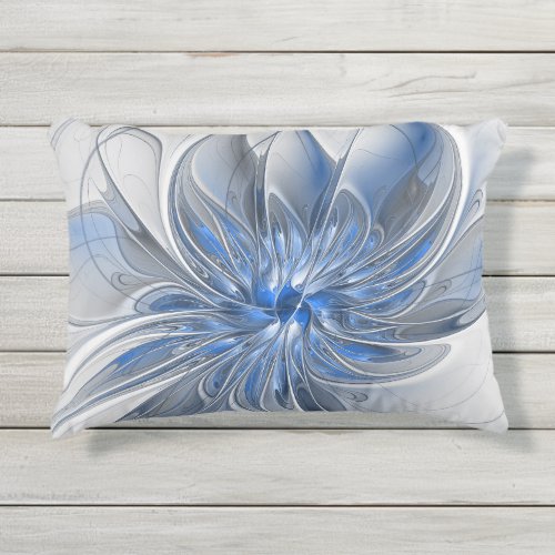 Abstract Blue Gray Watercolor Fractal Art Flower Outdoor Pillow
