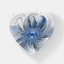 Abstract Blue Gray Watercolor Fractal Art Flower Paperweight