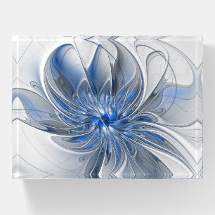 Abstract Blue Gray Watercolor Fractal Art Flower Paperweight