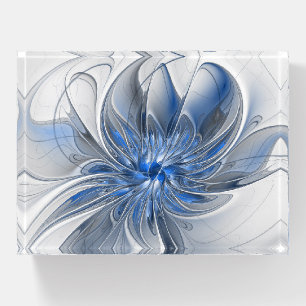 Abstract Blue Gray Watercolor Fractal Art Flower Paperweight