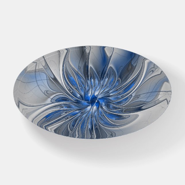 Abstract Blue Gray Watercolor Fractal Art Flower Paperweight (Front)