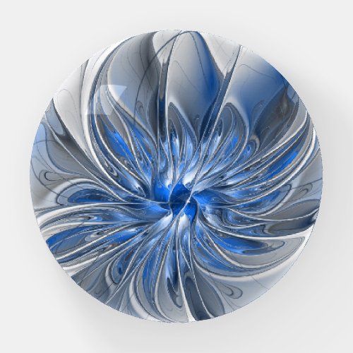 Abstract Blue Gray Watercolor Fractal Art Flower Paperweight
