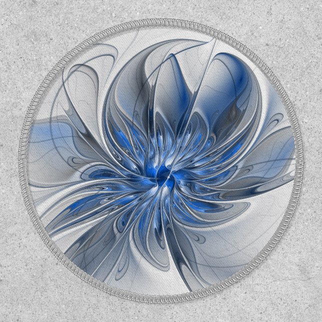 Abstract Blue Gray Watercolor Fractal Art Flower Patch (Front)