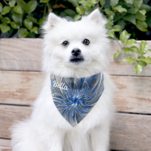 Abstract Blue Gray Watercolor Fractal Art Flower Pet Bandana Collar