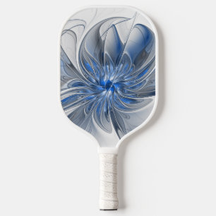 Abstract Blue Gray Watercolor Fractal Art Flower Pickleball Paddle