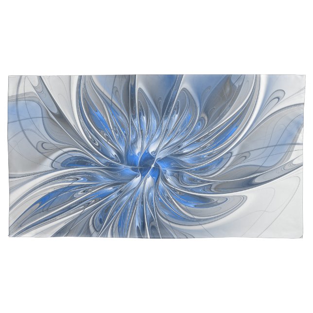 Abstract Blue Gray Watercolor Fractal Art Flower Pillow Case (Front)