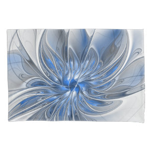 Abstract Blue Gray Watercolor Fractal Art Flower Pillow Case