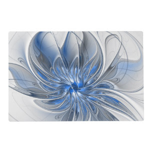 Abstract Blue Gray Watercolor Fractal Art Flower Placemat