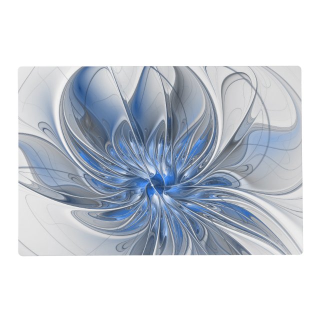 Abstract Blue Gray Watercolor Fractal Art Flower Placemat (Front)