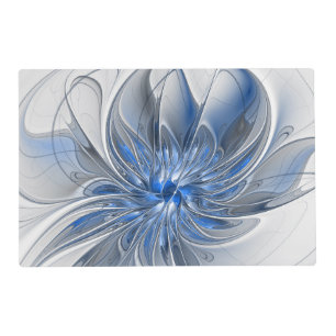 Abstract Blue Gray Watercolor Fractal Art Flower Placemat