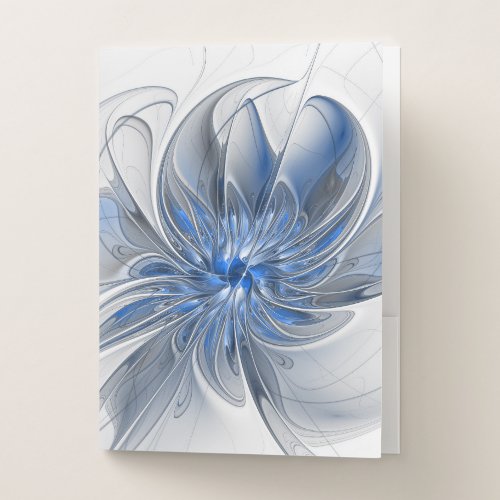 Abstract Blue Gray Watercolor Fractal Art Flower Pocket Folder