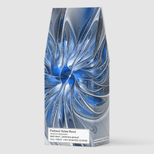 Abstract Blue Gray Watercolor Fractal Art Flower Roasted Coffee