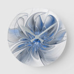 Abstract Blue Gray Watercolor Fractal Art Flower Round Clock