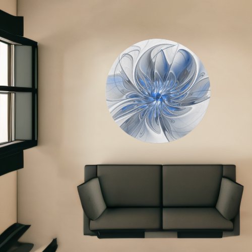 Abstract Blue Gray Watercolor Fractal Art Flower Rug