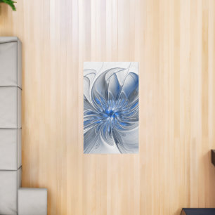 Abstract Blue Gray Watercolor Fractal Art Flower Rug