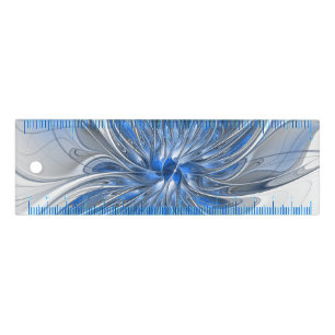 Abstract Blue Gray Watercolor Fractal Art Flower Ruler