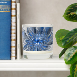 Abstract Blue Gray Watercolor Fractal Art Flower Scented Candle