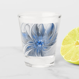 Abstract Blue Gray Watercolor Fractal Art Flower Shot Glass